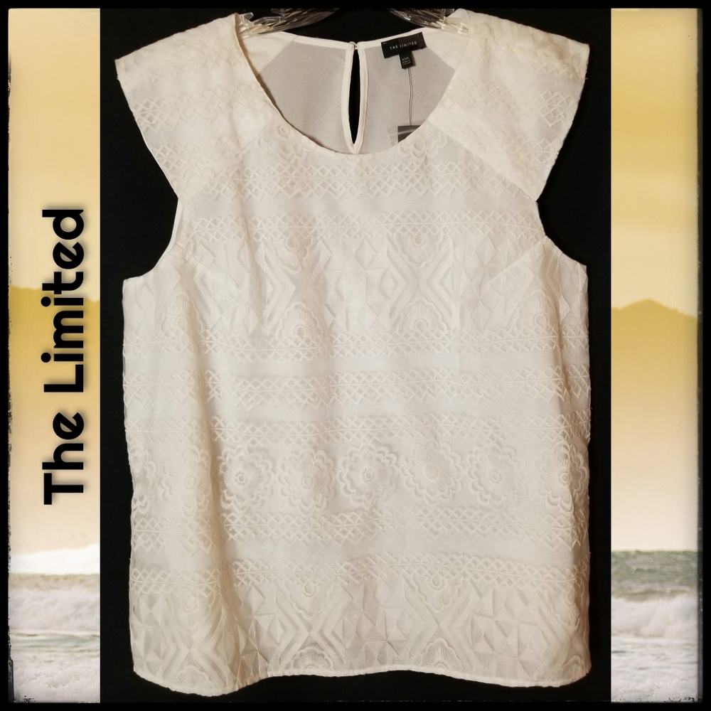 The Limited*Embroidered Cap-Sleeve Blouse
